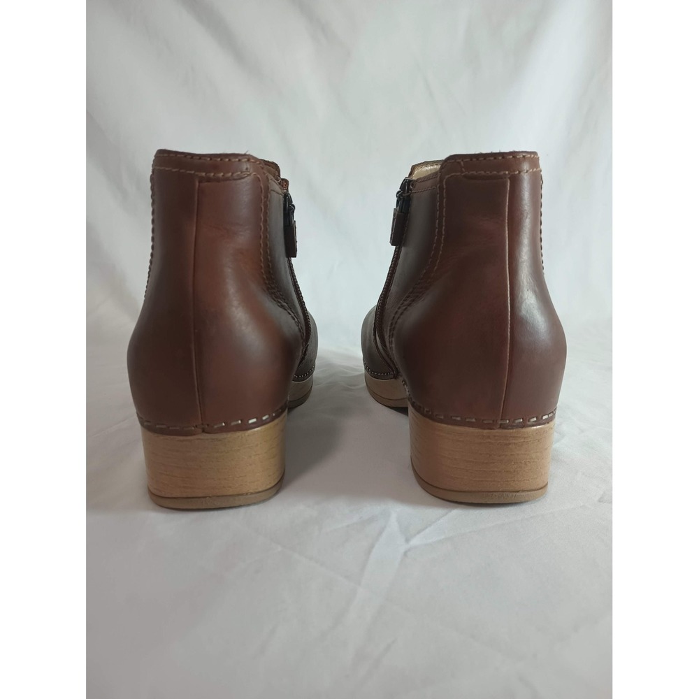 Dansko Barbara Brown Leather Ankle Boots Clog Booties Side Zip Womens Size 37 - Picture 5 of 9